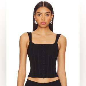 Danielle Guizio Corset Full Length Knit Button Tank Top in Black